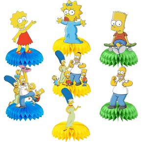 7 قطع موضوع عائلة سمبسون خلية النحل سطح الطاولات، أعلى كعكة ثلاثية الأبعاد ذات الجانبين، طاولة سمبسون المركزية تزيين الطاولة لأسرة سمبسون لمستلزمات الحفلات in Kuwait