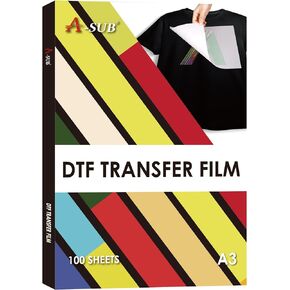A-SUB DTF Transfer Film A3(11.7x16.5 Inch) - 100 Sheets Double Sided Matte DTF Transfer Film for Sumblimation or DTF Inkjet Printer, Direct to Film PET Transfer Paper for T Shirts Textile