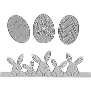 Metal Easter Die Cuts 3 Eggs and Cute Rabbits Edge Border Embossing Stencil Cutting Dies for Card Making Scrapbooking Paper Craft Album Stamps DIY Easter Décor