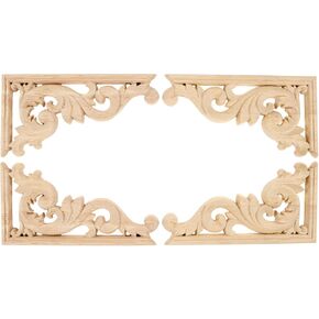 MUXSAM Wood Carved Appliques Corners Onlay, 1-Pair Unpainted Vintage Wooden Carvings Decals for Cabinet Mirror Mantel Fireplace Wall Door Headboard Dresser Wardrobe DIY Project, 13x7cm/5.12"x2.76" in Kuwait
