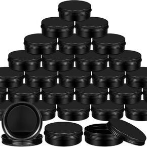 48 قطعة من علب الألومنيوم المستديرة من بيلوبي بوزن 118 مل مع أغطية لولبية، علب بلسم الشفاه المعدنية الفارغة لتخزين عبوات القصدير لتوابل الحلوى والمجوهرات ومستلزمات السفر (أسود) in Kuwait