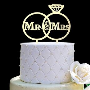 Mr and Mrs Cake Topper, Bride and Groom Sign Wedding, Engagement Cake Toppers Decorations, Mirror Gold Acrylic