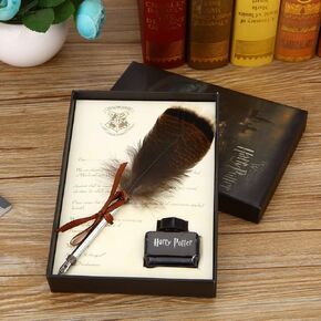 Feather Ballpoint Pen Smoothy Writing Pen,Owl Feather Quill Ink Pen Vintage Fountain Dip Pen Gift Set (Ballpoint pen)