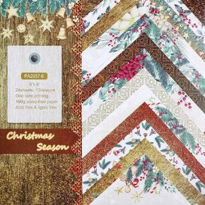 Vintage Christmas Scrapbook Paper 6 x 6'', 24 Sheets Xmas Tree Berry Texture Pattern Paper Pack Single-Sided Background Paper for Card Making Junk Journal Supplies Album Party Decor - PA2055