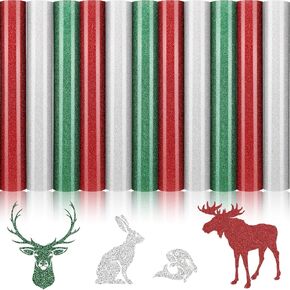 11 Sheets Christmas Heat Transfer Vinyl Glitter Heat Transfer Vinyl 3 Assorted HTV Iron on Vinyl Bundle for Fabrics T-Shirts, Christmas Clothes, 12 x 10 Inch, Red, Silver, Green in Saudi Arabia