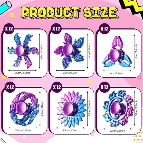 Woanger 72 Pcs Fidget Spinners Sensory Spinner Toy High Speed Hand Spinner Cool Fidget Toys ADHD Anxiety Stress Relief Reducer for Adults Boys Girls Goodie Bag Stuffers Classroom Prizes Gift, 6 Styles in Saudi Arabia