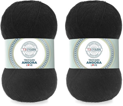 Troyarn Angora Love (عبوة من قطعتين) 20% صوف% 80 خيط أكريليك من الدانتيل الكروشيه الوزن #1 خيوط الأصابع والجوارب (2 × 3.52 أونصة) / (2 × 601 ياردة) (10860 - أسود) in Kuwait