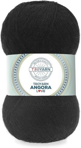 Troyarn Angora Love (عبوة من قطعتين) 20% صوف% 80 خيط أكريليك من الدانتيل الكروشيه الوزن #1 خيوط الأصابع والجوارب (2 × 3.52 أونصة) / (2 × 601 ياردة) (10860 - أسود) in Kuwait