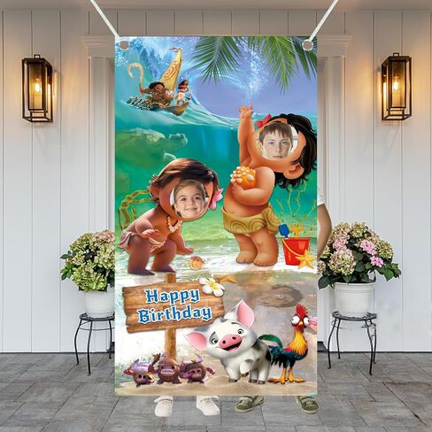 لافتة باب لصور موانا لتزيين حفلات موانا، لافتة كبيرة من القماش لتصوير الوجه من أجل مستلزمات الحفلات المفضلة لموضوع موانا in Kuwait