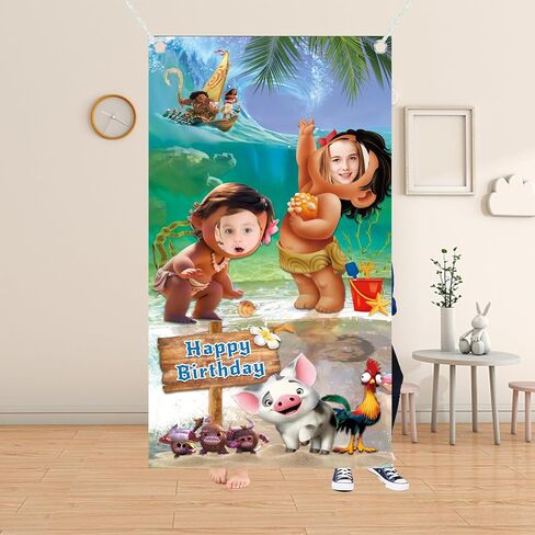 لافتة باب لصور موانا لتزيين حفلات موانا، لافتة كبيرة من القماش لتصوير الوجه من أجل مستلزمات الحفلات المفضلة لموضوع موانا in Kuwait