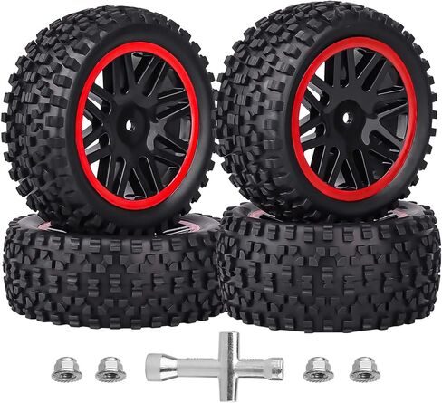 مجموعة إطارات وعجلات HobbyPark 12 مم سداسية مسبقة اللصق 1/10 RC مجمعة، بطول 3.46 بوصة (88 مم) لطرازات Traxxas Bandit VXL Losi Redcat Wltoys 144001 تناسب محرك بدون فرشاة 2S 3S in Saudi Arabia