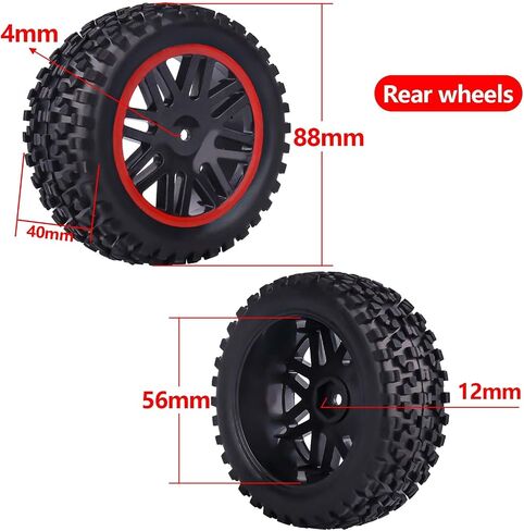 مجموعة إطارات وعجلات HobbyPark 12 مم سداسية مسبقة اللصق 1/10 RC مجمعة، بطول 3.46 بوصة (88 مم) لطرازات Traxxas Bandit VXL Losi Redcat Wltoys 144001 تناسب محرك بدون فرشاة 2S 3S in Saudi Arabia