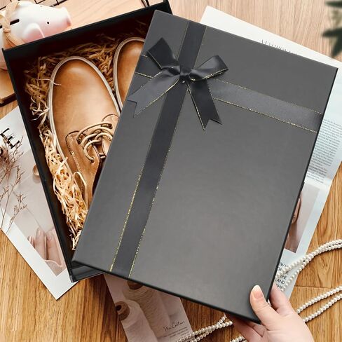 Giftilious Black Gift Boxes with Lids for Presents 13"x10"x5" Large Gift Boxes, Black Boxes for Gifts, Sturdy Gift Boxes with Ribbon for Christmas, Valentines Day, Birthdays, Groomsmen Proposal,etc in Saudi Arabia