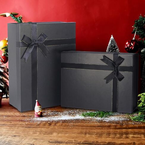 Giftilious Black Gift Boxes with Lids for Presents 13"x10"x5" Large Gift Boxes, Black Boxes for Gifts, Sturdy Gift Boxes with Ribbon for Christmas, Valentines Day, Birthdays, Groomsmen Proposal,etc in Saudi Arabia
