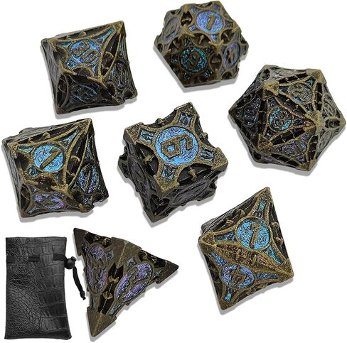 DND Metal Dice Set D&D RPG Apply to Dungeons and Dragons MTG D20 Polyhedral Dice Gifts Pathfinder Role Playing Accessories Table Games Black Storage Bag-Black Nickel Green in Kuwait