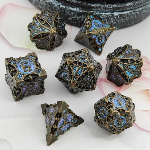 DND Metal Dice Set D&D RPG Apply to Dungeons and Dragons MTG D20 Polyhedral Dice Gifts Pathfinder Role Playing Accessories Table Games Black Storage Bag-Black Nickel Green in Kuwait