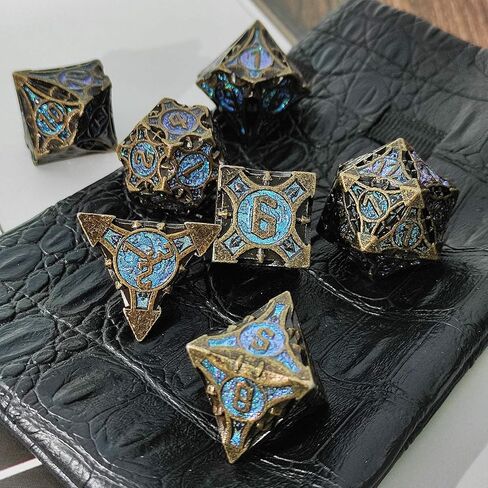 DND Metal Dice Set D&D RPG Apply to Dungeons and Dragons MTG D20 Polyhedral Dice Gifts Pathfinder Role Playing Accessories Table Games Black Storage Bag-Black Nickel Green in Kuwait