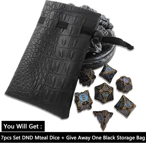 DND Metal Dice Set D&D RPG Apply to Dungeons and Dragons MTG D20 Polyhedral Dice Gifts Pathfinder Role Playing Accessories Table Games Black Storage Bag-Black Nickel Green in Kuwait