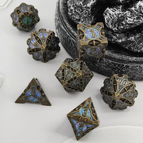 DND Metal Dice Set D&D RPG Apply to Dungeons and Dragons MTG D20 Polyhedral Dice Gifts Pathfinder Role Playing Accessories Table Games Black Storage Bag-Black Nickel Green in Kuwait