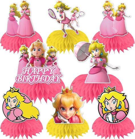 Princess Birthday Party Supplies, 8 Pcs Princess Table Decorations Honeycomb Centerpieces, 3D Double Side Peach Birthday Decorations for Peach Party Decorations in Kuwait