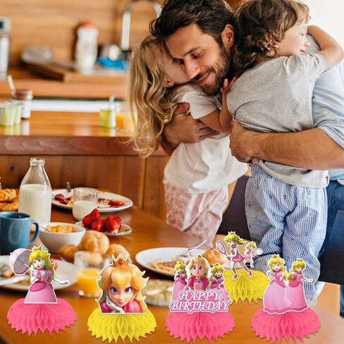 Princess Birthday Party Supplies, 8 Pcs Princess Table Decorations Honeycomb Centerpieces, 3D Double Side Peach Birthday Decorations for Peach Party Decorations in Kuwait