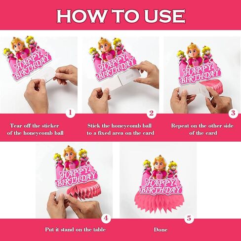 Princess Birthday Party Supplies, 8 Pcs Princess Table Decorations Honeycomb Centerpieces, 3D Double Side Peach Birthday Decorations for Peach Party Decorations in Kuwait