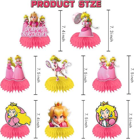 Princess Birthday Party Supplies, 8 Pcs Princess Table Decorations Honeycomb Centerpieces, 3D Double Side Peach Birthday Decorations for Peach Party Decorations in Kuwait