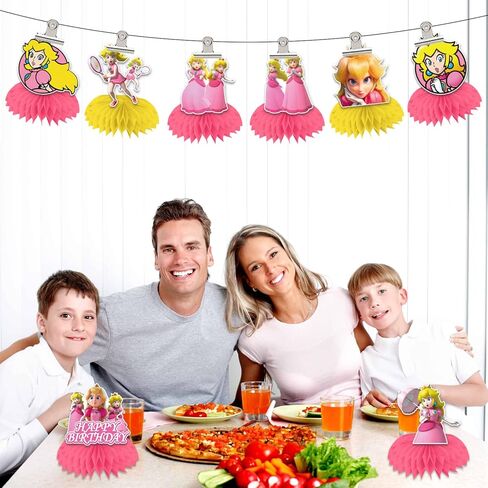 Princess Birthday Party Supplies, 8 Pcs Princess Table Decorations Honeycomb Centerpieces, 3D Double Side Peach Birthday Decorations for Peach Party Decorations in Kuwait