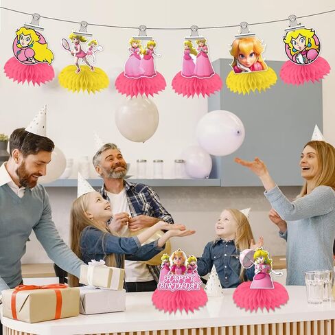 Princess Birthday Party Supplies, 8 Pcs Princess Table Decorations Honeycomb Centerpieces, 3D Double Side Peach Birthday Decorations for Peach Party Decorations in Kuwait