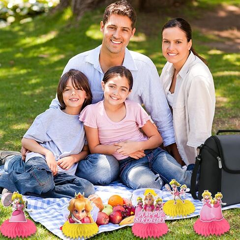 Princess Birthday Party Supplies, 8 Pcs Princess Table Decorations Honeycomb Centerpieces, 3D Double Side Peach Birthday Decorations for Peach Party Decorations in Kuwait