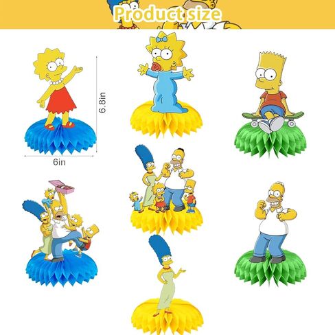 7 قطع موضوع عائلة سمبسون خلية النحل سطح الطاولات، أعلى كعكة ثلاثية الأبعاد ذات الجانبين، طاولة سمبسون المركزية تزيين الطاولة لأسرة سمبسون لمستلزمات الحفلات in Kuwait