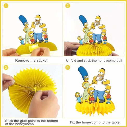 7 قطع موضوع عائلة سمبسون خلية النحل سطح الطاولات، أعلى كعكة ثلاثية الأبعاد ذات الجانبين، طاولة سمبسون المركزية تزيين الطاولة لأسرة سمبسون لمستلزمات الحفلات in Kuwait