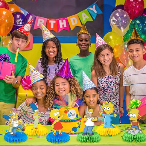 7 قطع موضوع عائلة سمبسون خلية النحل سطح الطاولات، أعلى كعكة ثلاثية الأبعاد ذات الجانبين، طاولة سمبسون المركزية تزيين الطاولة لأسرة سمبسون لمستلزمات الحفلات in Kuwait