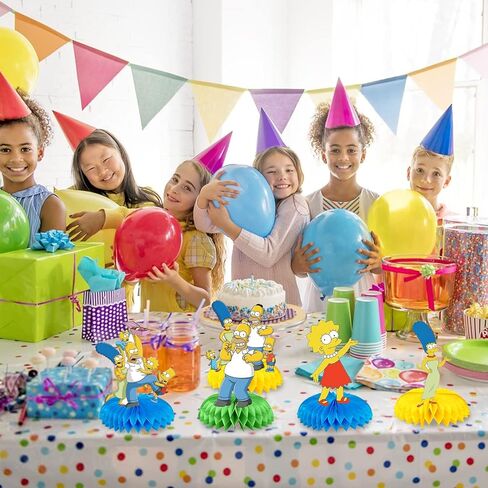 7 قطع موضوع عائلة سمبسون خلية النحل سطح الطاولات، أعلى كعكة ثلاثية الأبعاد ذات الجانبين، طاولة سمبسون المركزية تزيين الطاولة لأسرة سمبسون لمستلزمات الحفلات in Kuwait