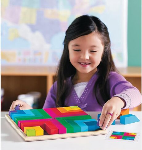 مايندوير نمط اللعب: اللون حسب التصميم، 40 بطاقة نمط لامع و40 مكعب خشبي متين، لتقديم مفاهيم الرياضيات الهامة مثل الفرز والمطابقة والتماثل والتطابق والكسور. in Kuwait