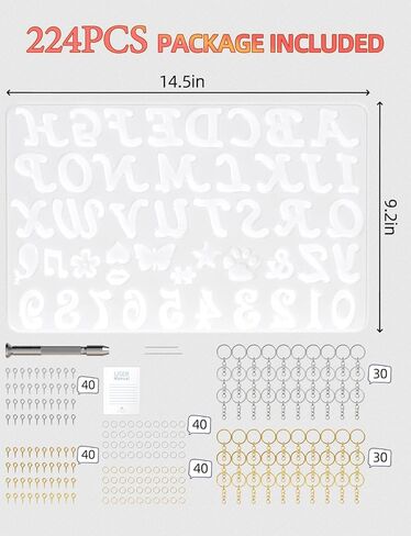 46 نمطًا 224 قطعة من قوالب الراتنج الأبجدية، مجموعة قوالب السيليكون لسلسلة المفاتيح ذات الحروف المعكوسة، مجموعة صب الإيبوكسي لهدايا الزينة التي تصنعها بنفسك مع مثقاب يدوي واحد و2 لقمة ثقب و60 حلقة مفاتيح و80 دبوسًا لولبيًا و80 حلقة قفز in Kuwait