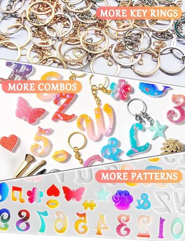 46 نمطًا 224 قطعة من قوالب الراتنج الأبجدية، مجموعة قوالب السيليكون لسلسلة المفاتيح ذات الحروف المعكوسة، مجموعة صب الإيبوكسي لهدايا الزينة التي تصنعها بنفسك مع مثقاب يدوي واحد و2 لقمة ثقب و60 حلقة مفاتيح و80 دبوسًا لولبيًا و80 حلقة قفز in Kuwait