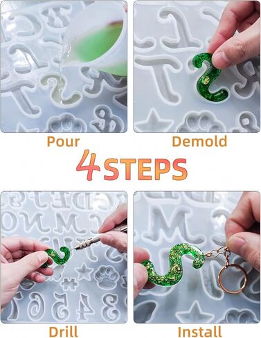 46 نمطًا 224 قطعة من قوالب الراتنج الأبجدية، مجموعة قوالب السيليكون لسلسلة المفاتيح ذات الحروف المعكوسة، مجموعة صب الإيبوكسي لهدايا الزينة التي تصنعها بنفسك مع مثقاب يدوي واحد و2 لقمة ثقب و60 حلقة مفاتيح و80 دبوسًا لولبيًا و80 حلقة قفز in Kuwait