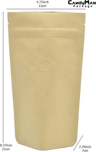 Light Kraft Paper Stand up Zipper Pouch for Coffee Bean with Degassing One Way Valve(25pcs) (4oz/120g) in Saudi Arabia