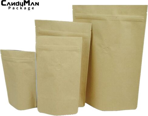 Light Kraft Paper Stand up Zipper Pouch for Coffee Bean with Degassing One Way Valve(25pcs) (4oz/120g) in Saudi Arabia