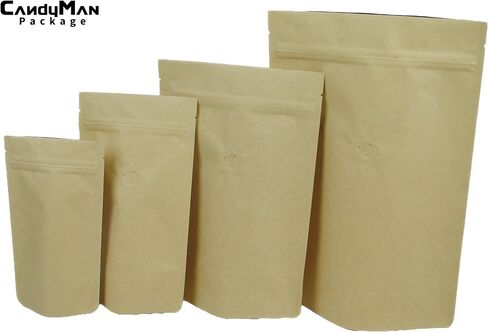 Light Kraft Paper Stand up Zipper Pouch for Coffee Bean with Degassing One Way Valve(25pcs) (4oz/120g) in Saudi Arabia