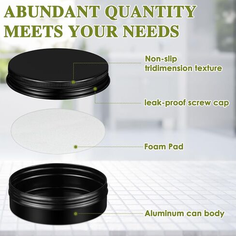 48 قطعة من علب الألومنيوم المستديرة من بيلوبي بوزن 118 مل مع أغطية لولبية، علب بلسم الشفاه المعدنية الفارغة لتخزين عبوات القصدير لتوابل الحلوى والمجوهرات ومستلزمات السفر (أسود) in Kuwait
