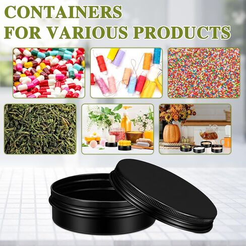 48 قطعة من علب الألومنيوم المستديرة من بيلوبي بوزن 118 مل مع أغطية لولبية، علب بلسم الشفاه المعدنية الفارغة لتخزين عبوات القصدير لتوابل الحلوى والمجوهرات ومستلزمات السفر (أسود) in Kuwait