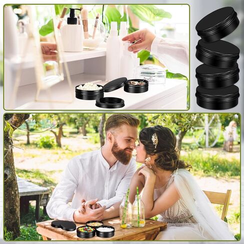 48 قطعة من علب الألومنيوم المستديرة من بيلوبي بوزن 118 مل مع أغطية لولبية، علب بلسم الشفاه المعدنية الفارغة لتخزين عبوات القصدير لتوابل الحلوى والمجوهرات ومستلزمات السفر (أسود) in Kuwait