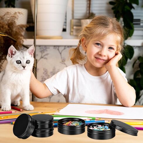 48 قطعة من علب الألومنيوم المستديرة من بيلوبي بوزن 118 مل مع أغطية لولبية، علب بلسم الشفاه المعدنية الفارغة لتخزين عبوات القصدير لتوابل الحلوى والمجوهرات ومستلزمات السفر (أسود) in Kuwait