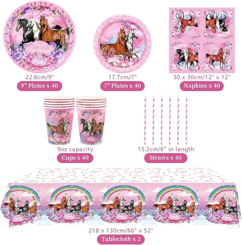 Pink Horse Party Decorations, Cartoon Horse Theme Party Supplies Includes Plates, Cups, Tissues, Tablecloths, Straws, Horse Theme Birthday Party Decorations for Girls (20) in Saudi Arabia