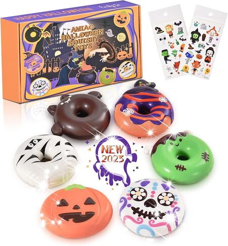 amiao 6 حزمة هالوين دونات squishies اللعب بطيئة ارتفاع kawaii لينة الجدة اللعب اسفنجي، ضغط اللعب للفتيات الفتيان الأطفال البالغين هدايا تخفيف التوتر in Saudi Arabia