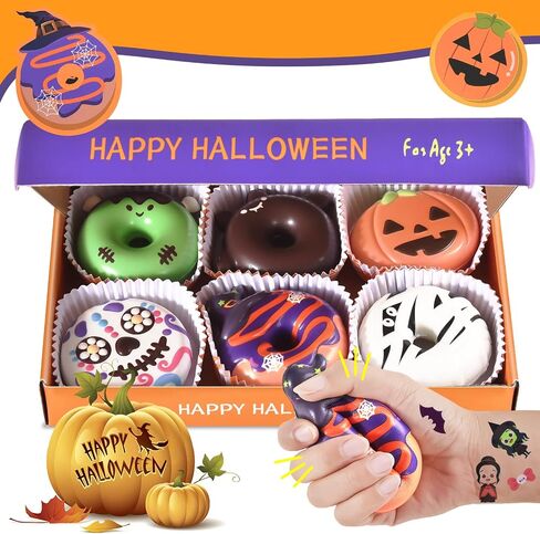 amiao 6 حزمة هالوين دونات squishies اللعب بطيئة ارتفاع kawaii لينة الجدة اللعب اسفنجي، ضغط اللعب للفتيات الفتيان الأطفال البالغين هدايا تخفيف التوتر in Saudi Arabia