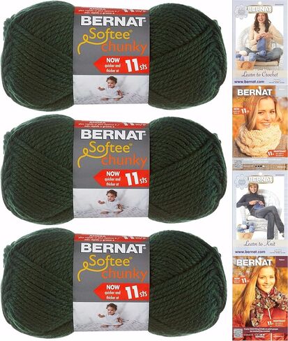 حزمة خيوط مكتنزة من Bernat Softee Super Bulky 6، 3 أزواج أخضر داكن 28237 in Kuwait