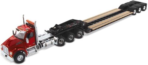 Diecast Masters Kenworth T880 SFFA Tractor Truck - Red | Day Cab with XL 120 Low-Profile HDG Trailer | Outrigger Style with Jeep & 2 Boosters | 1:50 Scale Model Semi Trucks | Diecast Model 71061 in Saudi Arabia